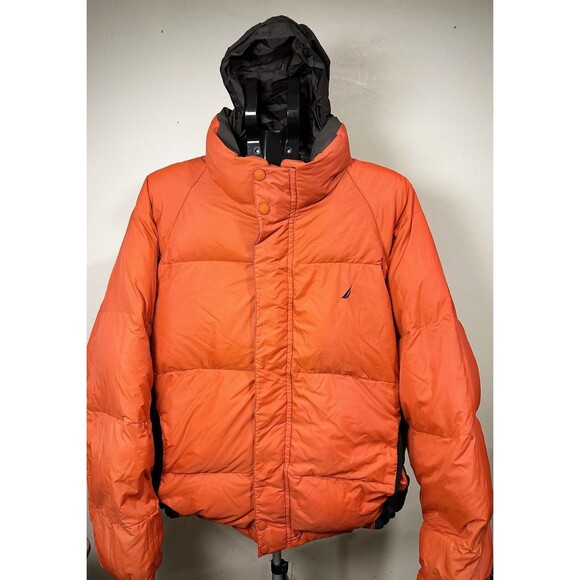 Vintage Nautica Mens Hooded Reversible Down Puffer Jacket Size 2XL Y2K Style - Picture 1 of 15